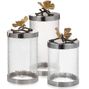 Decorative Metal Lid <b>Glass</b> <b>Canister</b> Designer Food Sealed <b>Canister</b> Metal & <b>Glass</b> Kitchen <b>Canister</b> - Product Image 6