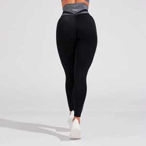 Women's Quick Dry Yoga <b>Leggings</b> High Waist 100% Cotton <b>Silk</b> and Spandex Skinny Fit for Gym Seasonal Knitted Fabric with Logo - Product Image 3