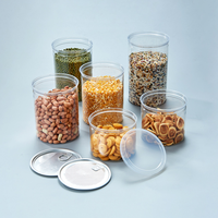 Bocaux en plastique PET transparents de 83 mm de diamètre avec couvercles à vis en aluminium pour biscuits, aliments pour animaux, conserves, sucettes, sucre