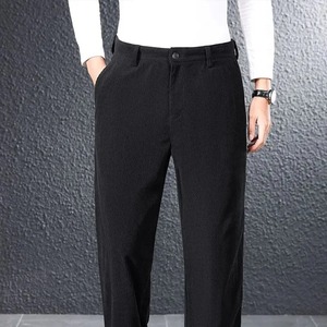 Pana hombres casa suelta tubo recto Otoño Invierno pantalones mediana edad drapeado botón Color sólido Vintage tamaño grande pantalones completos - Product Image 3