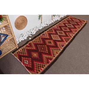 Tapis turc vintage 2,8x8,8 pieds, tapis en laine rayé rouge Herki - Product Image 4