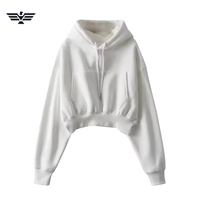 Hoodie court oversize pour femme, à capuche unie, épaules tombantes, manches longues, en coton tricoté, écologique, respirant, décontracté, avec poches
