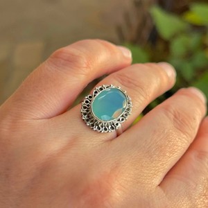 Calcédoine bleue naturelle brillante pierre précieuse taillée à facettes solide 925 bague en argent Sterling faite à la main en gros bijoux en vrac fins - Product Image 5