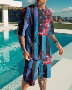 Camisetas Vintage, conjuntos de 2 uds., sudadera con estampado de plantas abstractas en 3D, chándales informales para hombre, conjunto de manga corta con cuello redondo, trajes para hombre, ropa - Product Image 5