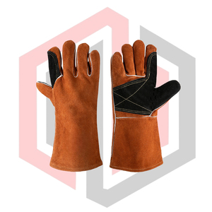 ถุงมือหนังสีน้ำตาลสำหรับงานเชื่อม  ฝ่ามือเสริมความแข็งแรงด้วยสีดำ ทนความร้อน ทนไฟ ป้องกันไฟฟ้าสถิต สำหรับงานเชื่อมแบบ Mig Tig หนา 11 ออนซ์ ปราศจากซิลิโคนและแป้ง - Product Image 1