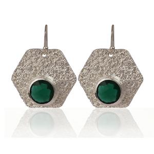 Boucles d'oreilles en pierres précieuses calcédoine Aqua de style classique en gros Boucles d'oreilles crochet de forme ronde plaquées argent - Product Image 4