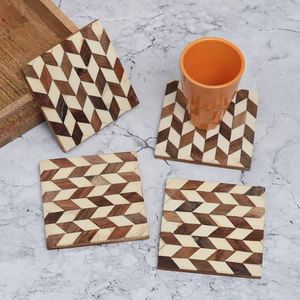 Sticker Printed Design Dinning Tabletop <b>Mats</b> & Pads Topt Quality Square Shape Casual <b>Wood</b> Coasters Available At Wholesale Price - Product Image 1