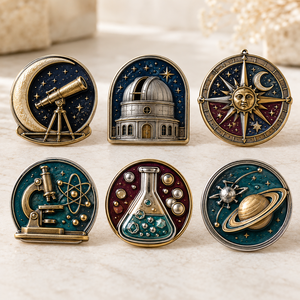 Badges métalliques personnalisés d'astronomie et de sciences, épingles à revers en émail dur en relief 3D - Product Image 1
