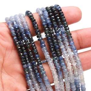 Blue Shaded Sapphire Faceted 4-5mm Rondelle Smooth Cut Crystal <b>Gemstone</b> Beads for <b>Bracelet</b> Jewelry Making - Product Image 1