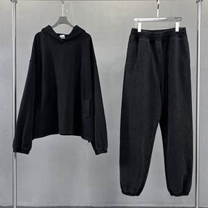 Ensemble de sweats à capuche en molleton français lourd sans cordon, double couche, effet vintage délavé à l'acide - Product Image 4