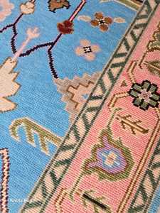 Haute qualité noué à la main rose-bleu Oushak Design tapis persan laine tapis turc ensembles de tapis pour salon tailles 5x7 - Product Image 3