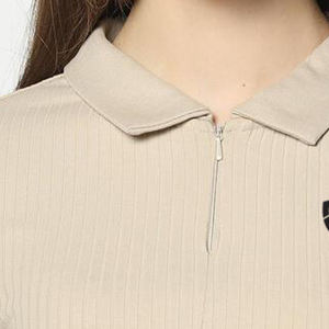 Básico Crop Top Correa Hombro Polo Color Liso Mujeres Contraste Color Crop Tops Slim Fit Blusa Para Mujeres - Product Image 6