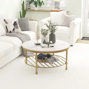 mid-century design Round Coffee Table for Living Room 2-Tier Modern Coffee Table with Open Storage Shelf