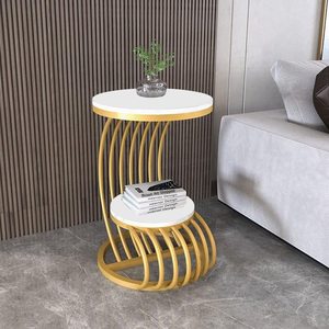 High Quality Brass Gold Metal Double 2 Display <b>Side</b> <b>Table</b> Pleasant Modern <b>Storage</b> Accessory Decoration Floor Equipment <b>Table</b> - Product Image 1