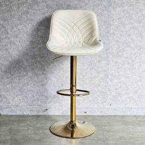 Contemporary Nappa Leather <b>Bar</b> <b>Stool</b> with Swivel and Height <b>Adjustment</b> Base Gold Painted GAK069 Metal Frame <b>Bar</b> Furniture - Product Image 6