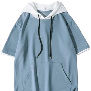 Camisetas OEM al por mayor para hombre, camiseta de verano de manga corta con capucha y hombros caídos, camiseta con logotipo personalizado - Product Image 1