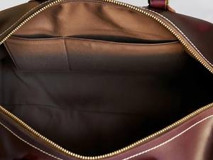 Sac de voyage en cuir véritable pour homme, vintage, week-end, sport, nuit, bagage à main, brun vieilli, grand, luxe, polyester - Product Image 5