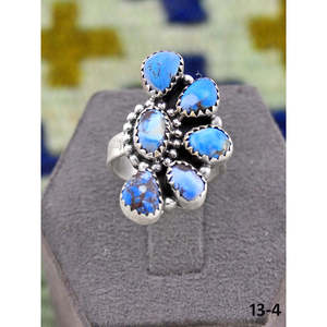 Bague ajustable en argent sterling plaqué or rose et turquoise, sertie clos, faite à la main, style Southwest Golden Hills, taille unique, cadeau - Product Image 2