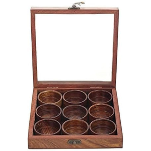 Boîte à épices en bois artisanal naturel avec finition laquée, style vintage, boîte à épices en bois légère et écologique - Product Image 2