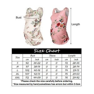 Camiseta sin mangas de verano para mujer, camiseta sin mangas de maternidad con estampado de flores fruncido lateral, Camiseta básica tejida transpirable, chaleco para el embarazo - Product Image 4
