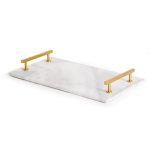 Meilleures ventes Plateau de service en marbre décoratif moderne avec poignées dorées Plateau de service plat en marbre au design luxueux à vendre - Product Image 4