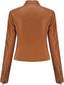 Veste en cuir de motard en cuir pour femmes Veste de motard pour femmes Couleur jaune en peau de mouton à manches longues Mode peau de vache - Product Image 2