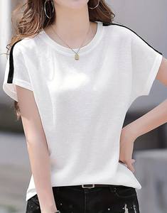 Cómoda Camiseta de manga corta para mujer Cuello redondo Color sólido para verano Otoño MOQ bajo con precio barato Eco-Friendly - Product Image 3