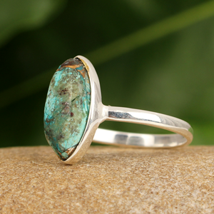 Fabrication Bague en cuivre chrysocolle naturelle en argent sterling 925 8x16mm forme marquise bijoux bohème bohème pour femmes - Product Image 2