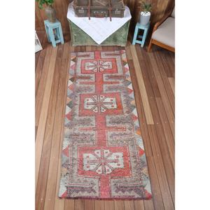 Alfombra Turca Vintage de 2.9x7.2 pies, Alfombra Pequeña, Alfombra Geométrica Rosa Herki - Product Image 1