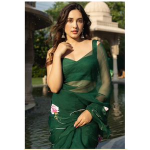 Saree imprimé fleuri en Georgette douce de style Bollywood indien et pakistanais de qualité supérieure pour les vêtements de fête pour femmes à vendre - Product Image 1