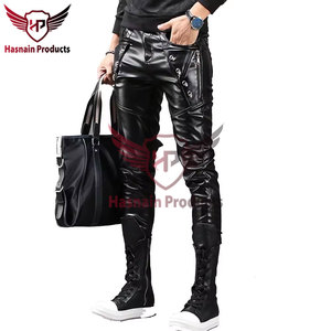 Design personnalisé prix de gros pantalons de sport en cuir véritable pour hommes pantalons en cuir mince pantalon en cuir noir - Product Image 2