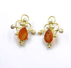 Poste de pendiente hecho a mano chapado en oro de 14 quilates con ajuste de bisel de bucle, regalo de aniversario con incrustaciones para mujeres y niñas, favores de fiesta - Product Image 2