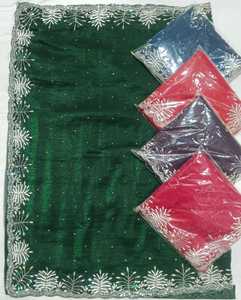 Saree en soie organza pure avec fil Zari paillettes pièce de chemisier long de Style indien pour les femmes pour les mariages et les fêtes - Product Image 1