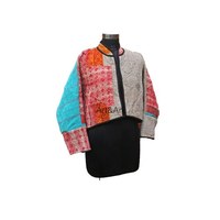 Veste Gudari en coton standard tricotée à la main pour femmes, style ethnique vintage réversible, style indien Kantha, devant