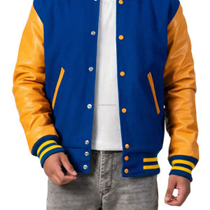 Veste universitaire pour homme, corps en laine, manches en cuir, broderie, patchwork, veste bomber, streetwear, thème musical, vintage - Product Image 5