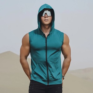 Summer Sports <b>Vests</b>, Men's Sleeveless Hooded Zip-up Jackets, <b>Vests</b>, Training, <b>Cycling</b>, Running, Quick-drying Waistcoats, Fitness - Product Image 2