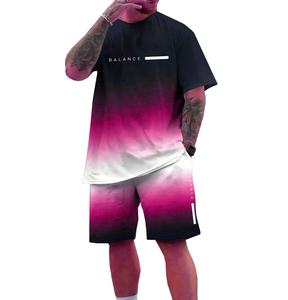 Streetwear d'été pour hommes ensemble de t-shirts et shorts décontracté 100% polyester respirant imprimé tissu tricoté à manches courtes personnalisable - Product Image 3