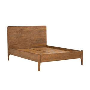 Cadre de lit scandinave en teck du milieu du siècle avec tête de lit arrondie et pieds fuselés - Product Image 2