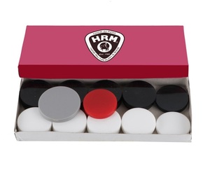 Carrom acrílica para hombre, conjunto de 21 piezas, 2 Rojas, 9 blancas, 9 negras y 1 pelador en caja disponible a precio de venta al por mayor en la India - Product Image 3