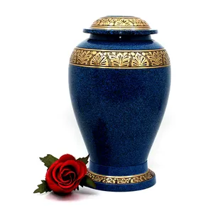 Bleu avec garniture de feuille d'or urne de crémation en laiton massif pour les cendres capuchon fileté urnes commémoratives de taille adulte - Product Image 1