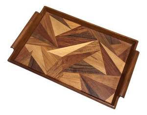 Bandeja de madera de primera calidad con asas de metal bandeja de servicio de vajilla de diseño único de Indian Metal World - Product Image 3