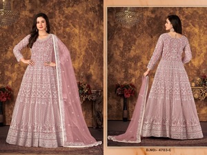 Filet papillon lourd avec broderie Codding Work Salwar Kameez Gown pour l'occasion de mariage du fournisseur indien - Product Image 6