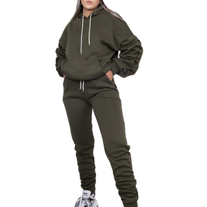 ชุดสูทกันเหงื่อ2024ผู้หญิงมีฮู้ดแบบผูกเชือกชุดออกกำลังกาย2ชิ้นสำหรับฤดูใบไม้ร่วงฤดูหนาวกำหนดได้เอง - Product Image 1