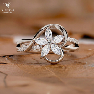 Anillos de compromiso minimalistas para mujer, con forma de flor, oro rosa macizo de 14K y 18K, diamantes cultivados en laboratorio con forma marquise y redonda, anillo de boda. - Product Image 3