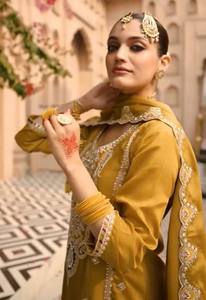 Nặng thêu Faux Fur salwar Gown pakistani phong cách Đảng Wedding Dress Made Rayon lụa net ưa thích - Product Image 4