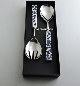 Hot Selling 2 Pcs Stainless Steel <b>Salad</b> <b>Server</b> with White Resin Handle or Service Spoon Sets for Wedding Party - Product Image 4