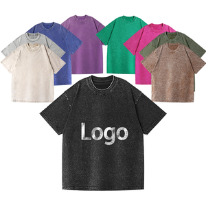 T-shirt pour homme en coton 100% respirant de haute qualité, imprimé à l'écran, surdimensionné, vintage, délavé à l'acide, uni - Product Image 1