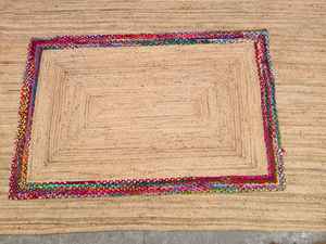 Tapis moderne en jute et bordure en chindi, motif floral écologique, adapté aux animaux domestiques, résistant aux taches, fabriqué à la machine, à poils plats tressés - Product Image 5