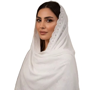 Wholesale AHE Textiles White Cotton Eyelet <b>Shawls</b> Women Cut-Out Floral Lace <b>Embroidered</b> Rhinestone Soft Lightweight Breathable - Product Image 1