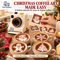 Pochoir manuel rétro en forme d'appareil photo pour café, outil de décoration pour latte et cappuccino, accessoires de café, deux fleurs, PLA